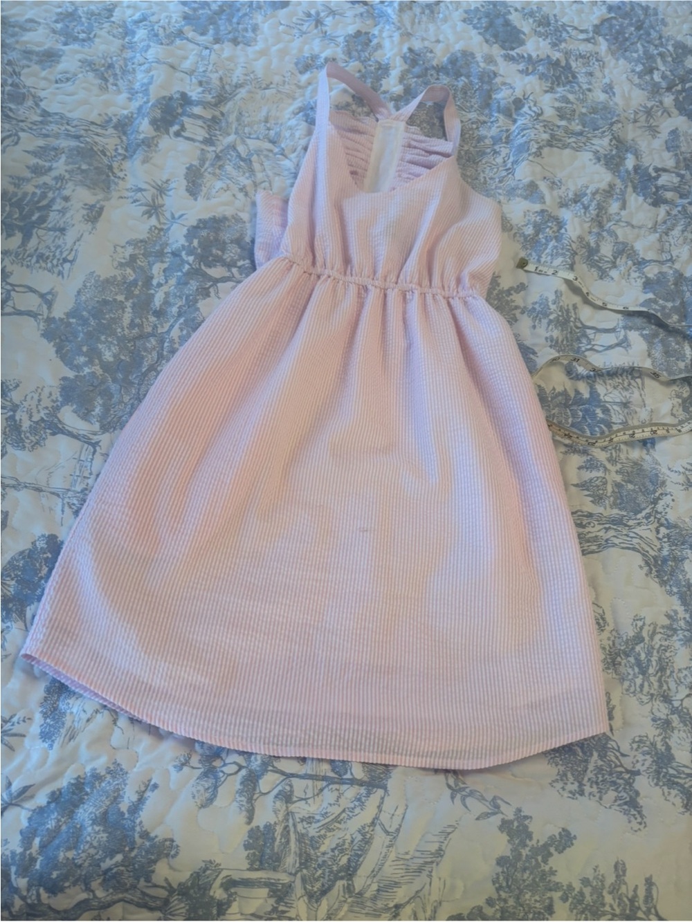 Lauren James sz Small Hampton Dress Pink Ruffle-Back Seersucker preppy feminine - Picture 9 of 14